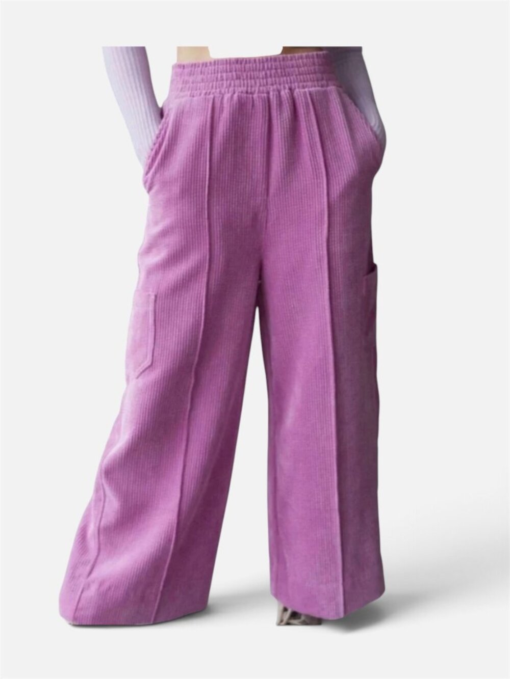 Urban Outfitters Drapey Wide Leg High Waisted Elastic Band Pink Corduroy Pants